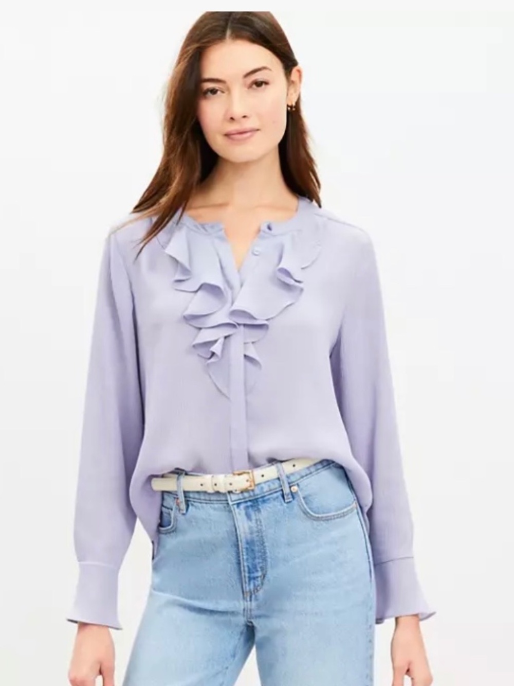 NWOT Loft ruffle neck lavender poet blouse